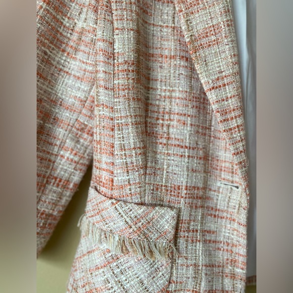 CACHE Women's Tweed Blazer Jacket Size 10” casual 3/4 sleeve Pink/orange/white - Picture 12 of 14